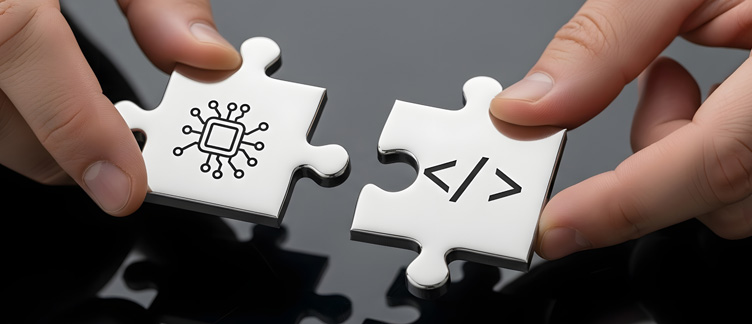 Zwei Hände halten passende Puzzleteile, die das Zusammenführen von Daten für ein professionelles Data Quality Management aus verschiedenen Quellen symbolisieren.